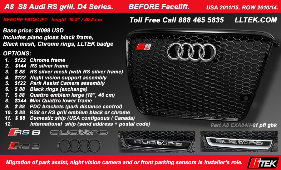 audi a8 s8 rs grille splash