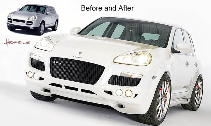 Comparison of Cayenne 955 before and after modificatiopn with Hofele Body Kit Styling