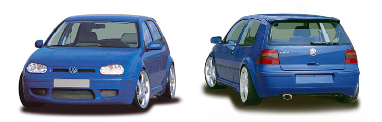 Front and Rear Views of Caractere's Body Kit Styling for thr Volkswagen Golf IV