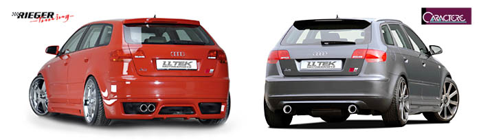 Rear View of Rieger and Caractere Styling Body Kits for the Audi A3 8P