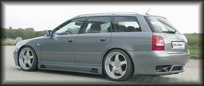 Rieger RS full rear bumper for the Audi A4 B5 - Shown with "no vents" option and V3 side skirts.