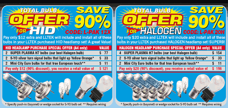 90% Savings with Halogen or Xenon Headlight Purchase