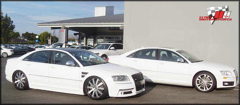 Comparison side by side of Hofele modified Audi S8 (forefront) and OEM S8