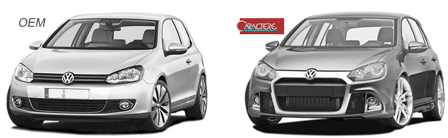 Illustration of OEM VW Golf VI and modified VW Golf VI by Caractere