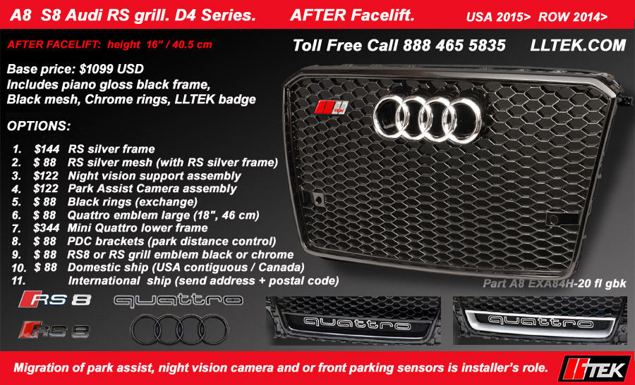 audi a8 s8 rs grille splash