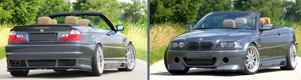 front and rear view of the BMW 3 Series E46 Cabriolet