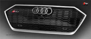 image audi a7 grille in gloss black mesh and matte silver frame